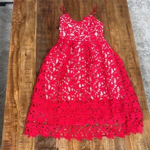 Red Lace Midi Dress - Size Small